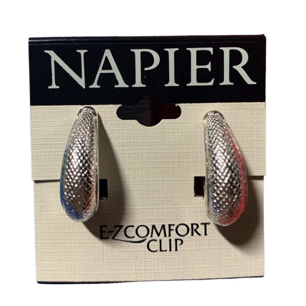 Napier Womens Clip On Silver atone Beyoncé Style Semi Circle Princess Earrings